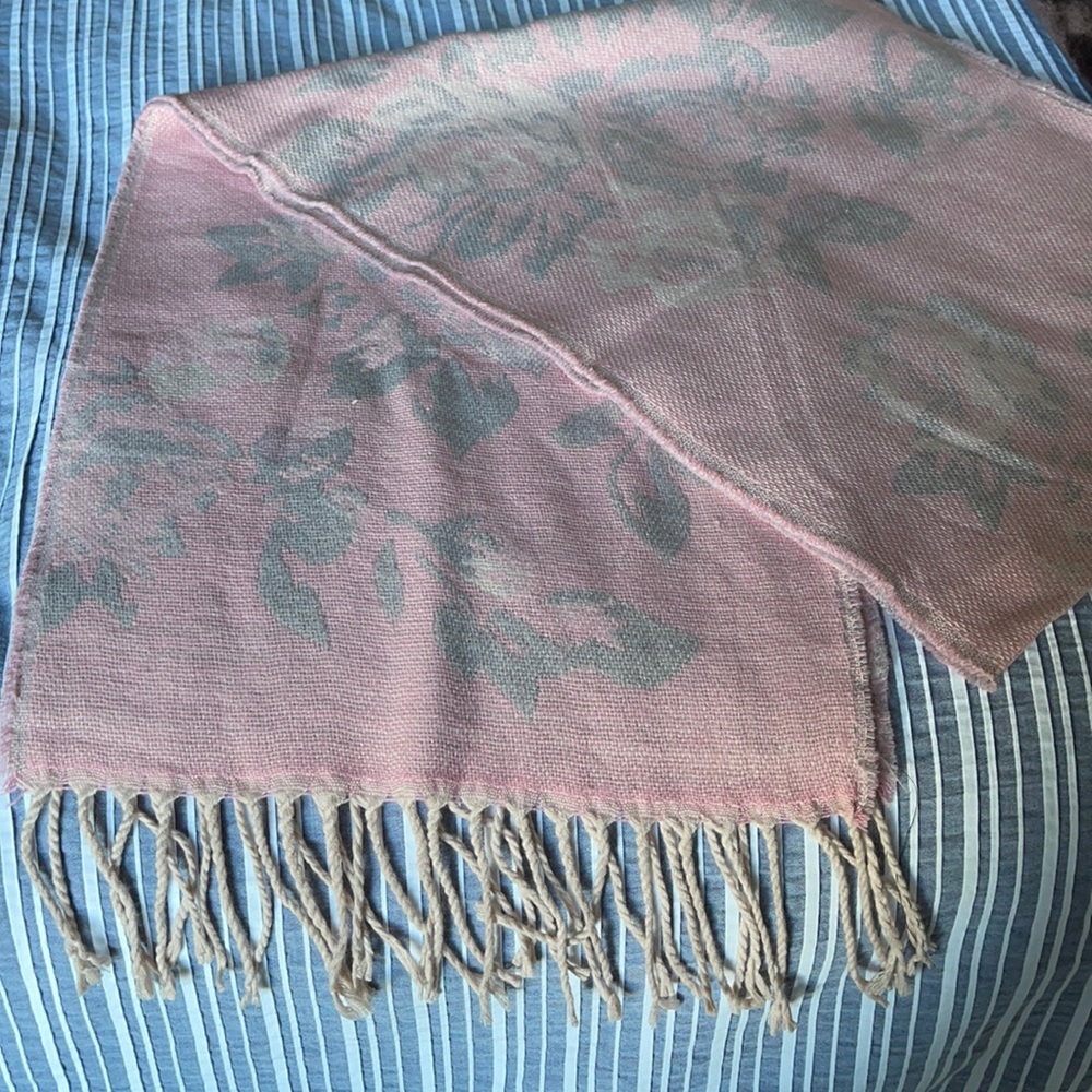 Pink and Gray Floral Scarf